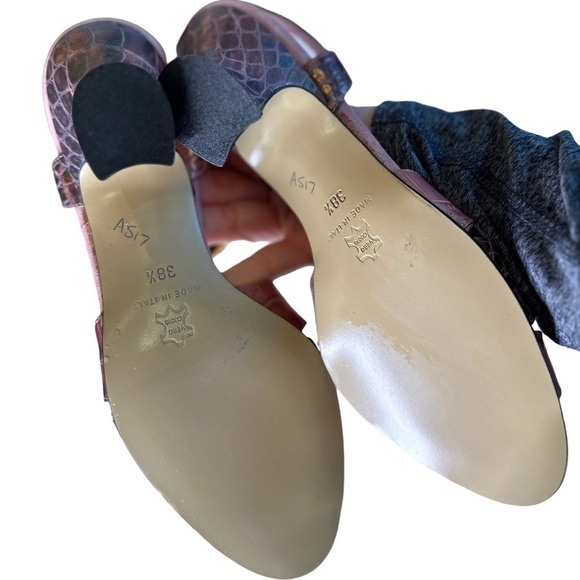 Lauretta Reiss Metallic Pink Croc Print Leather Kitten Heel Sandal - Picture 6 of 7